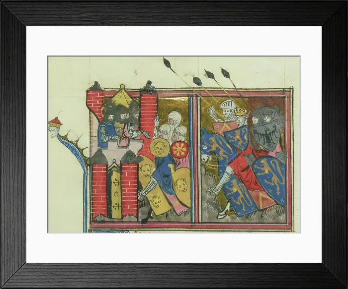 Framed Print : The siege of Jaffa in 1101 (From Li rommans de Godefroy de Buillon et de Salehadin'), 1337. Creator: Maître de Fauvel (active 1314-1340). The siege of Jaffa in 1101 (From Li rommans de Godefroy de Buillon et de Salehadin'), 1337 Framed Print : The siege of Jaffa in 1101 (From Li rommans de Godefroy de Buillon et de Salehadin'), 1337. Creator: Maître de Fauvel (active 1314-1340). The siege of Jaffa in 1101 (From Li rommans de Godefroy de Buillon et de Salehadin'), 1337