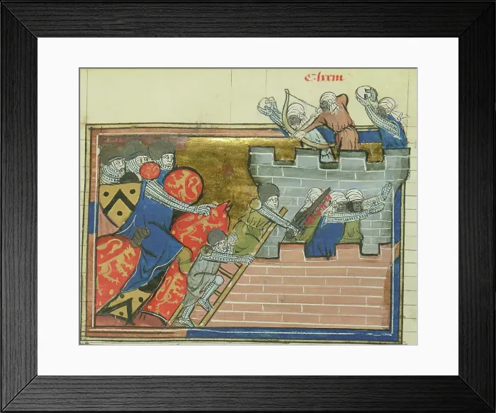 Framed Print : The siege of Shaizar in 1157 (From Li rommans de Godefroy de Buillon et de Salehadin'), 1337. Creator: Maître de Fauvel (active 1314-1340). The siege of Shaizar in 1157 (From Li rommans de Godefroy de Buillon et de Salehadin') Framed Print : The siege of Shaizar in 1157 (From Li rommans de Godefroy de Buillon et de Salehadin'), 1337. Creator: Maître de Fauvel (active 1314-1340). The siege of Shaizar in 1157 (From Li rommans de Godefroy de Buillon et de Salehadin')