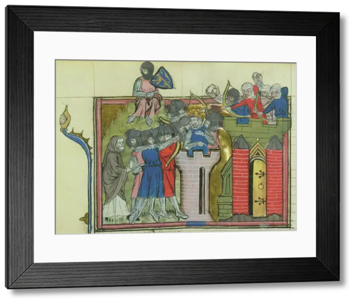 Framed Print : The Siege of Jerusalem, 1099 (From Li rommans de Godefroy de Buillon et de Salehadin'), 1337. Creator: Maître de Fauvel (active 1314-1340). The Siege of Jerusalem, 1099 (From Li rommans de Godefroy de Buillon et de Salehadin') Framed Print : The Siege of Jerusalem, 1099 (From Li rommans de Godefroy de Buillon et de Salehadin'), 1337. Creator: Maître de Fauvel (active 1314-1340). The Siege of Jerusalem, 1099 (From Li rommans de Godefroy de Buillon et de Salehadin')