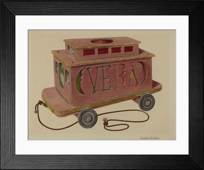 Framed Print : Toy Streetcar, c. 1942. Creator: Fallon, Michael Framed Print : Toy Streetcar, c. 1942. Creator: Fallon, Michael