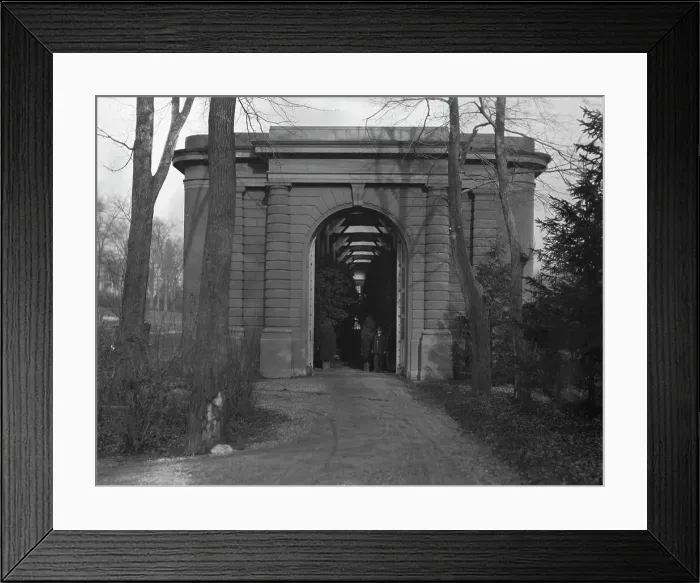 Framed Print : Entrance to the orangery of the gardens at Kijkuit, John D. Rockefeller's estate... c1916-1918. Creator: Arnold Genthe Framed Print : Entrance to the orangery of the gardens at Kijkuit, John D. Rockefeller's estate... c1916-1918. Creator: Arnold Genthe