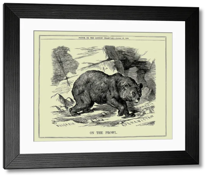 Framed Print : Russian Bear on the Prowl in Bulgaria, Armenia and Afghanistan (Punch magazine, 1886), 1886. Creator: Anonymous Framed Print : Russian Bear on the Prowl in Bulgaria, Armenia and Afghanistan (Punch magazine, 1886), 1886. Creator: Anonymous