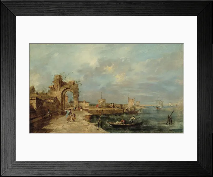 Framed Print : Caprice, with a ruined arch and seaport. Creators: Francesco Guardi, School of Venice Framed Print : Caprice, with a ruined arch and seaport. Creators: Francesco Guardi, School of Venice