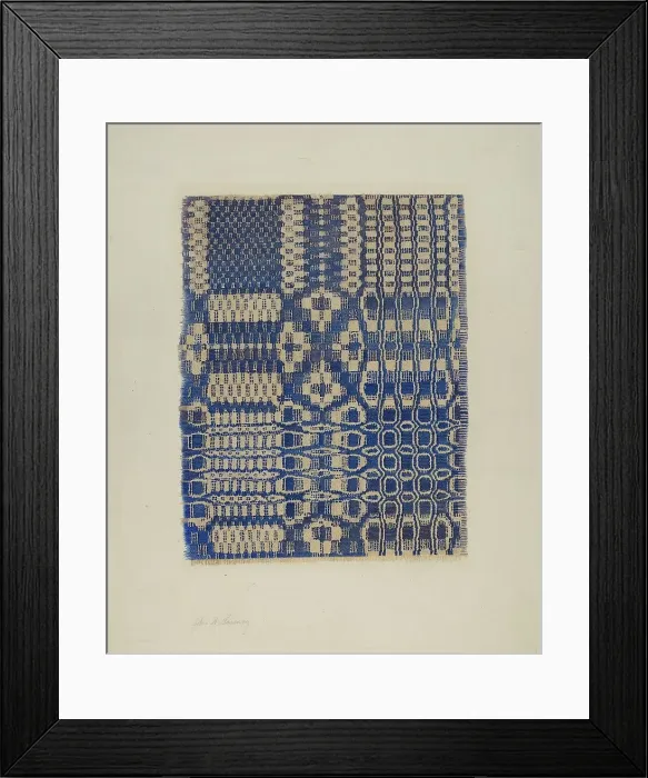 Framed Print : Woven Coverlet, c. 1940. Creator: John Gasaway Framed Print : Woven Coverlet, c. 1940. Creator: John Gasaway