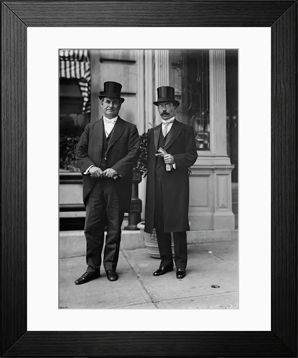 Framed Print : William Jennings Bryan, Rep. from Nebraska, with Min. Roberto Brenes Mesén from Costa Rica, 1914. Creator: Harris & Ewing. William Jennings Bryan, Rep. from Nebraska, with Min. Roberto Brenes Mesén from Costa Rica, 1914 Framed Print : William Jennings Bryan, Rep. from Nebraska, with Min. Roberto Brenes Mesén from Costa Rica, 1914. Creator: Harris & Ewing. William Jennings Bryan, Rep. from Nebraska, with Min. Roberto Brenes Mesén from Costa Rica, 1914