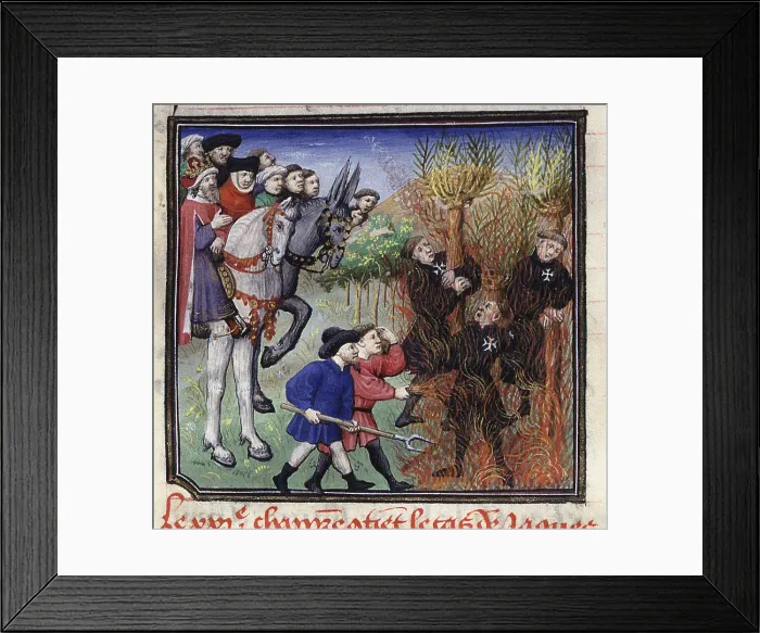 Framed Print : Execution of the Templars, Early 15th cen.. Creator: Anonymous Framed Print : Execution of the Templars, Early 15th cen.. Creator: Anonymous