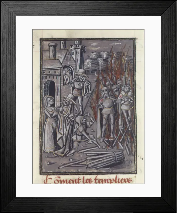 Framed Print : Execution of the Templars. From Chronique de Baudouin d'Avesnes, ca 1470. Creator: Anonymous Framed Print : Execution of the Templars. From Chronique de Baudouin d'Avesnes, ca 1470. Creator: Anonymous