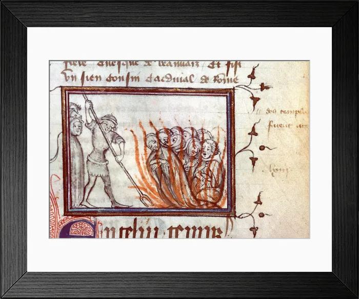 Framed Print : Execution of the Templars. From Fleurs des chroniques by Bernardus Guidonis, after 1384. Creator: Anonymous Framed Print : Execution of the Templars. From Fleurs des chroniques by Bernardus Guidonis, after 1384. Creator: Anonymous