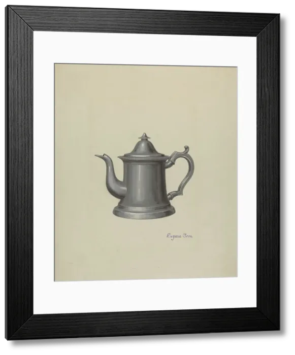 Framed Print : Pewter Teapot, c. 1937. Creator: Eugene Croe Framed Print : Pewter Teapot, c. 1937. Creator: Eugene Croe