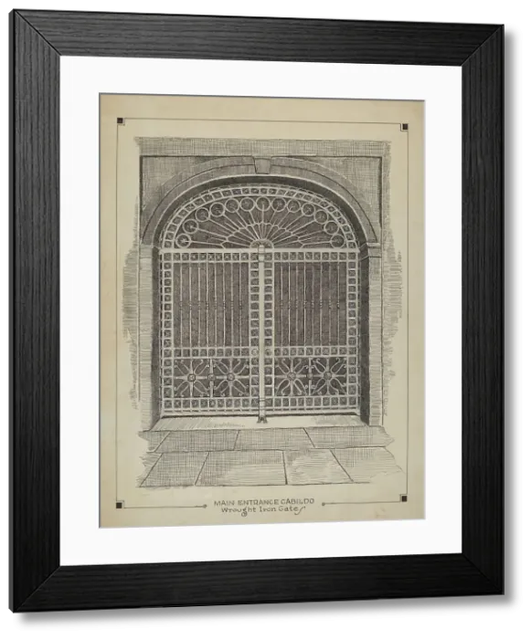 Framed Print : Wrought Iron Gate, c. 1936. Creator: Al Curry Framed Print : Wrought Iron Gate, c. 1936. Creator: Al Curry