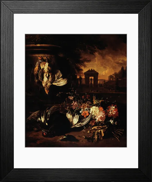 Framed Print : Flowers and dead game in front of a landscape, between 1662 and 1719. Creator: Jan Weenix Framed Print : Flowers and dead game in front of a landscape, between 1662 and 1719. Creator: Jan Weenix