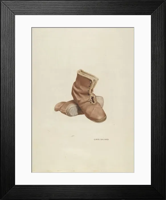 Framed Print : Child's Shoes, c. 1940. Creator: Gladys M. Guillaudeu Framed Print : Child's Shoes, c. 1940. Creator: Gladys M. Guillaudeu