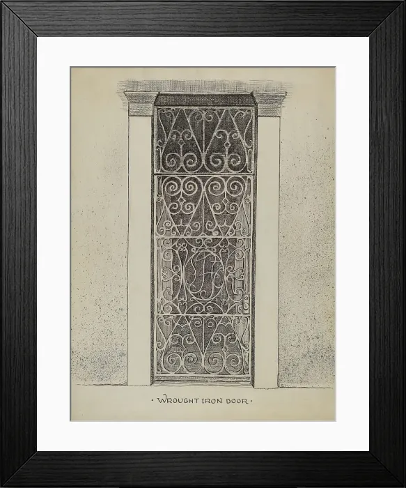 Framed Print : Wrought Iron Door, c. 1936. Creator: Al Curry Framed Print : Wrought Iron Door, c. 1936. Creator: Al Curry