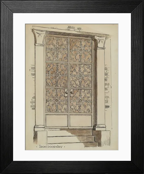Framed Print : Wrought and Cast Iron Doorway, c. 1936. Creator: Al Curry Framed Print : Wrought and Cast Iron Doorway, c. 1936. Creator: Al Curry