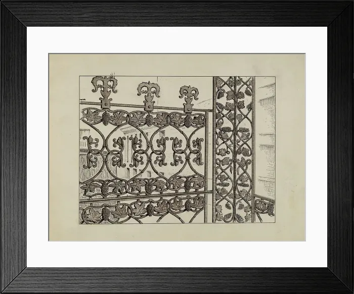 Framed Print : Cast Iron Balcony Rail, c. 1936. Creator: Al Curry Framed Print : Cast Iron Balcony Rail, c. 1936. Creator: Al Curry
