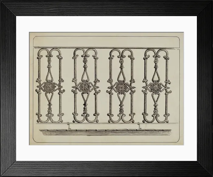 Framed Print : Cast Iron Balcony Rail, c. 1936. Creator: Al Curry Framed Print : Cast Iron Balcony Rail, c. 1936. Creator: Al Curry