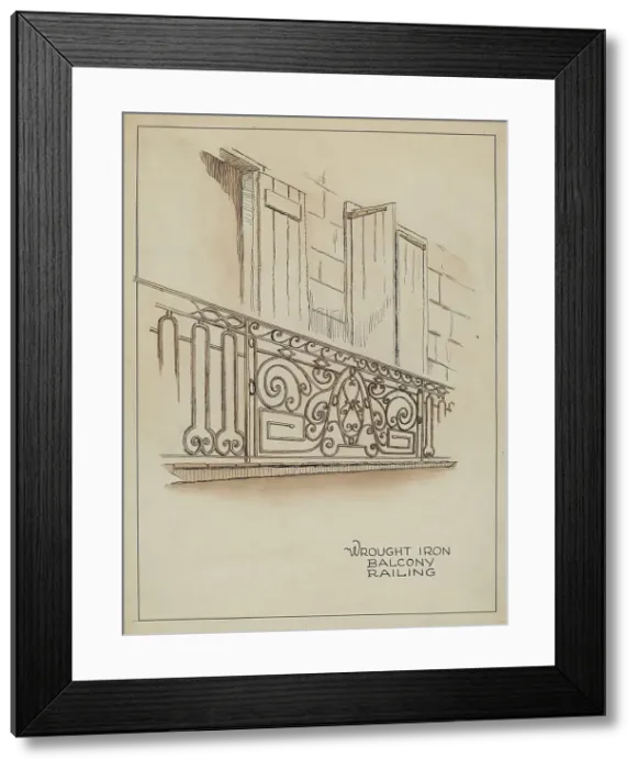 Framed Print : Wrought Iron Balcony Rail, c. 1936. Creator: Al Curry Framed Print : Wrought Iron Balcony Rail, c. 1936. Creator: Al Curry