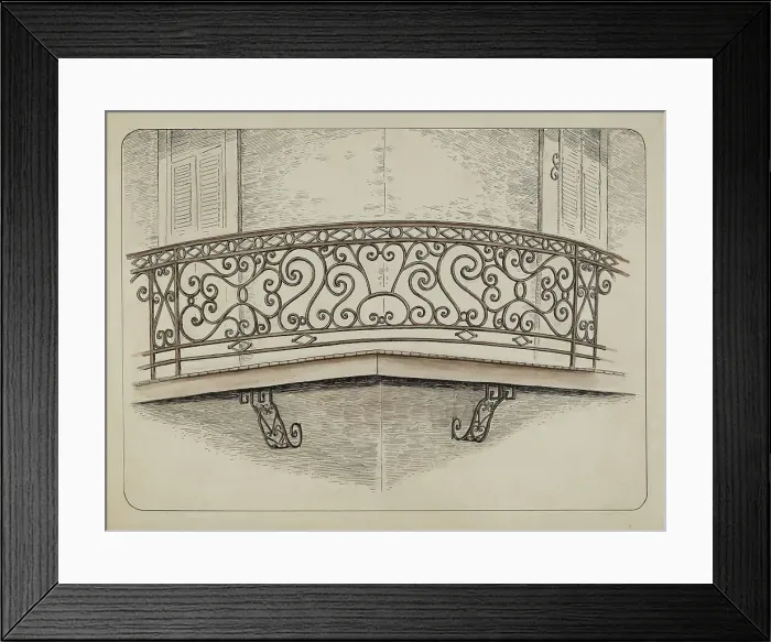 Framed Print : Wrought Iron Balcony, c. 1936. Creator: Al Curry Framed Print : Wrought Iron Balcony, c. 1936. Creator: Al Curry
