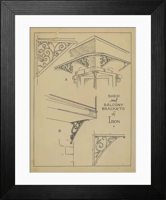Framed Print : Wrought Iron Brackets, c. 1936. Creator: Al Curry Framed Print : Wrought Iron Brackets, c. 1936. Creator: Al Curry