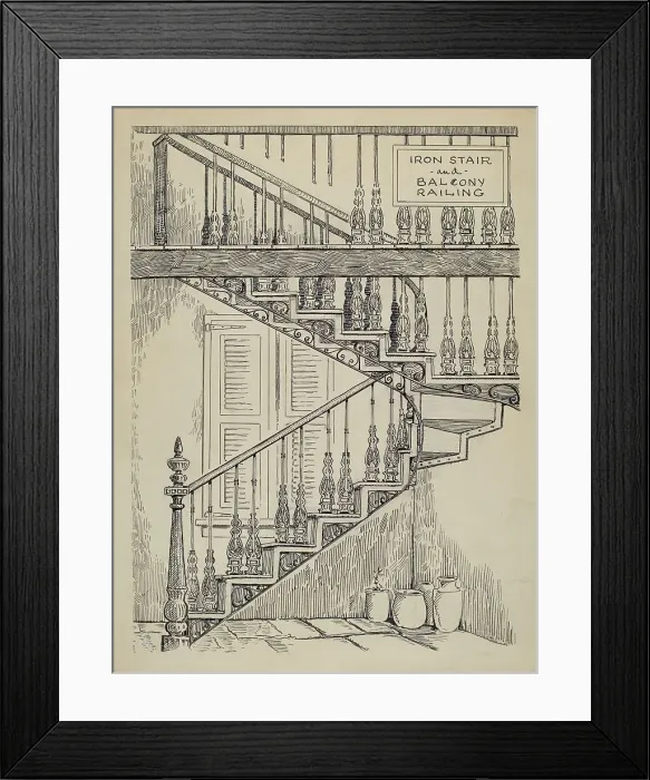 Framed Print : Iron Work on Stairway, c. 1936. Creator: Al Curry Framed Print : Iron Work on Stairway, c. 1936. Creator: Al Curry