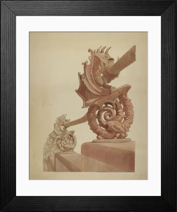 Framed Print : Iron Fence - Sea Horse Design, c. 1936. Creator: Carl Hobby Framed Print : Iron Fence - Sea Horse Design, c. 1936. Creator: Carl Hobby