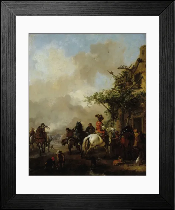 Framed Print : Horsemen stop, between 1639 and 1668. Creator: Philip Wouverman Framed Print : Horsemen stop, between 1639 and 1668. Creator: Philip Wouverman