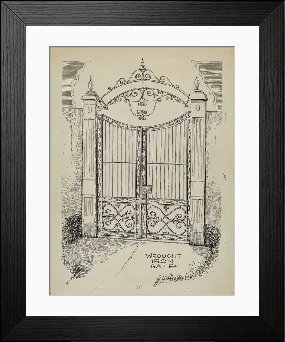 Framed Print : Wrought and Cast Iron Gates, c. 1936. Creator: Al Curry Framed Print : Wrought and Cast Iron Gates, c. 1936. Creator: Al Curry