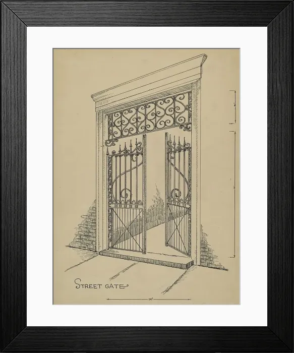 Framed Print : Wrought and Cast Iron Gate, c. 1936. Creator: Al Curry Framed Print : Wrought and Cast Iron Gate, c. 1936. Creator: Al Curry