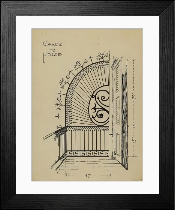 Framed Print : Iron Balcony Garde, 1935 / 1942. Creator: Al Curry Framed Print : Iron Balcony Garde, 1935 / 1942. Creator: Al Curry