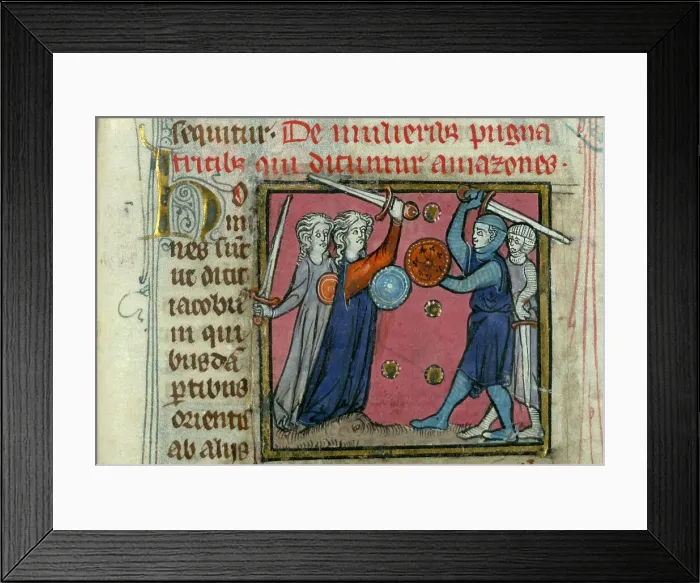 Framed Print : Amazons in battle. From Liber de natura rerum by Thomas de Cantimpré, um 1290. Creator: Anonymous Framed Print : Amazons in battle. From Liber de natura rerum by Thomas de Cantimpré, um 1290. Creator: Anonymous