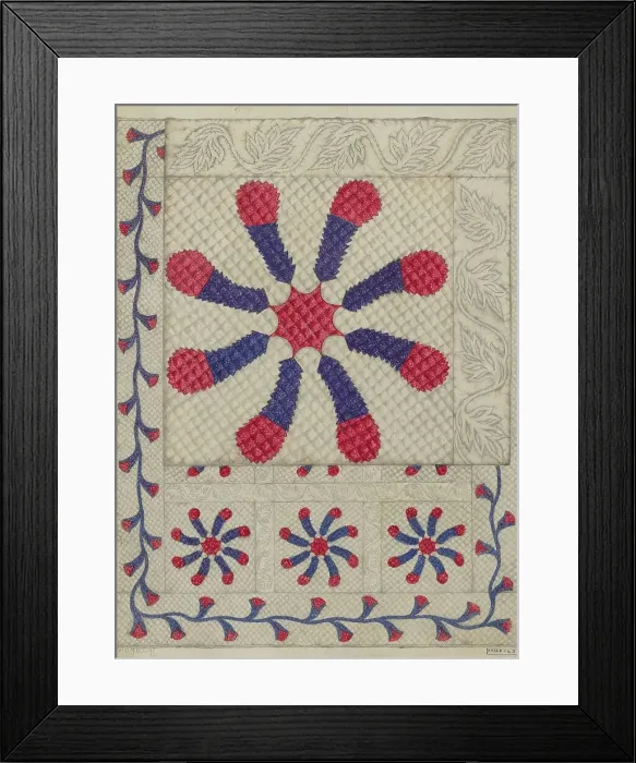 Framed Print : Pieced and Quilted Coverlet, c. 1937. Creator: Maud M. Holme Framed Print : Pieced and Quilted Coverlet, c. 1937. Creator: Maud M. Holme