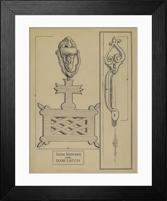 Framed Print : Cast Iron Knocker / Latch, c. 1936. Creator: Al Curry Framed Print : Cast Iron Knocker / Latch, c. 1936. Creator: Al Curry