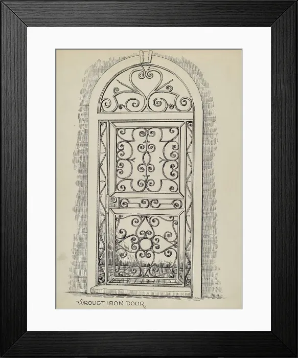Framed Print : Wrought Iron Door, c. 1936. Creator: Al Curry Framed Print : Wrought Iron Door, c. 1936. Creator: Al Curry