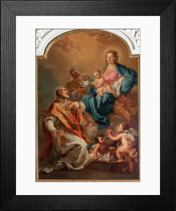 Framed Print : The Apparition of the Holy Family to Saint Philip Neri, Mid of the 18th cen.. Creator: Bonito, Giuseppe (1707-1789) Framed Print : The Apparition of the Holy Family to Saint Philip Neri, Mid of the 18th cen.. Creator: Bonito, Giuseppe (1707-1789)