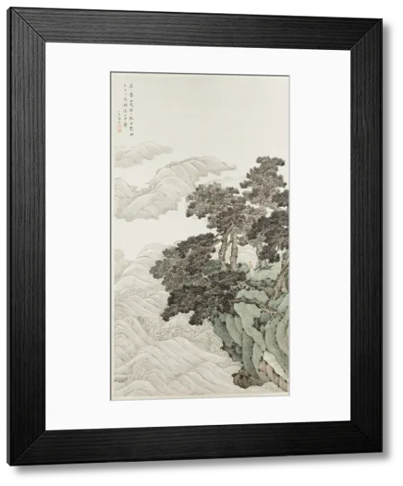 Framed Print : Solitary person under pines contemplating waves, 1820. Creator: Zhang Yin Framed Print : Solitary person under pines contemplating waves, 1820. Creator: Zhang Yin