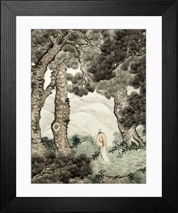 Framed Print : Solitary person under pines contemplating waves, 1820. Creator: Zhang Yin Framed Print : Solitary person under pines contemplating waves, 1820. Creator: Zhang Yin