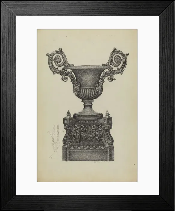 Framed Print : Cast Iron Urn, c. 1937. Creator: Austin L. Davison Framed Print : Cast Iron Urn, c. 1937. Creator: Austin L. Davison
