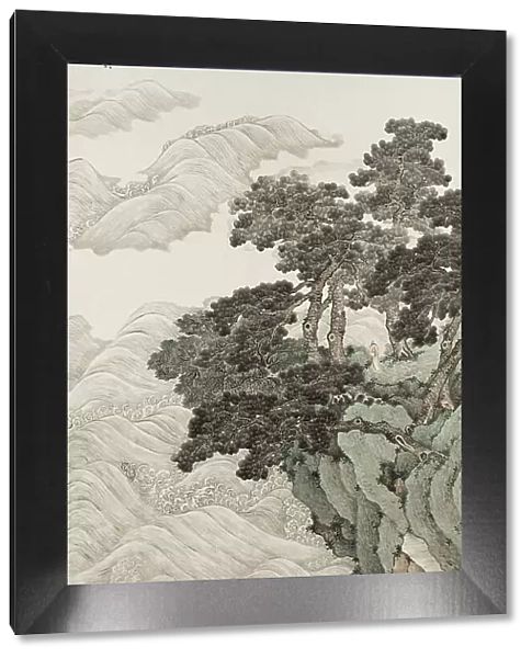 Solitary person under pines contemplating waves, 1820. Creator: Zhang Yin