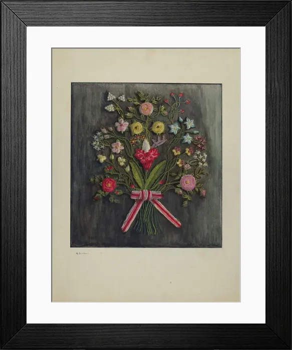 Framed Print : Crewel Wreath, c. 1941. Creator: Genevieve Jordan Framed Print : Crewel Wreath, c. 1941. Creator: Genevieve Jordan