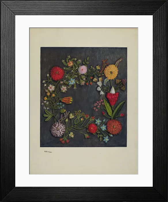 Framed Print : Crewel Wreath, c. 1941. Creator: Genevieve Jordan Framed Print : Crewel Wreath, c. 1941. Creator: Genevieve Jordan