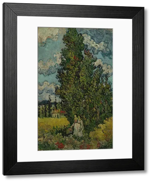 Framed Print : Cypresses and Two Women, 1890. Creator: Gogh, Vincent, van (1853-1890) Framed Print : Cypresses and Two Women, 1890. Creator: Gogh, Vincent, van (1853-1890)