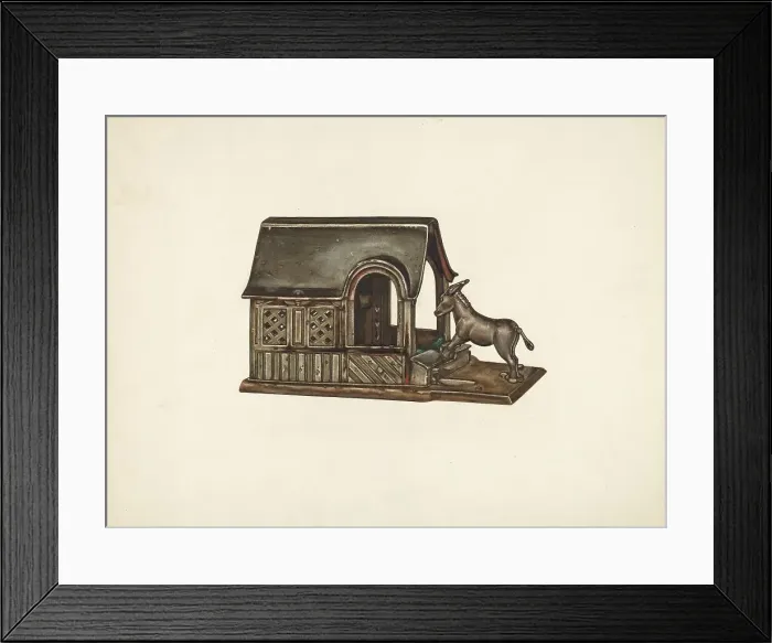 Framed Print : Toy Bank: Donkey and House, c. 1942. Creator: Jennie Kamar Framed Print : Toy Bank: Donkey and House, c. 1942. Creator: Jennie Kamar