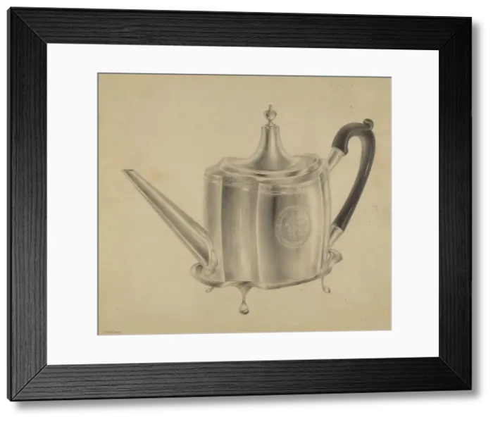 Framed Print : Silver Teapot, c. 1938. Creator: Hester Duany Framed Print : Silver Teapot, c. 1938. Creator: Hester Duany