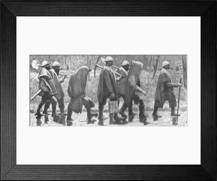 Framed Print : Choses vues a la guerre; territoriaux revenant de corvee sous la pluie. 1915. Creator: Georges Leroux Framed Print : Choses vues a la guerre; territoriaux revenant de corvee sous la pluie. 1915. Creator: Georges Leroux
