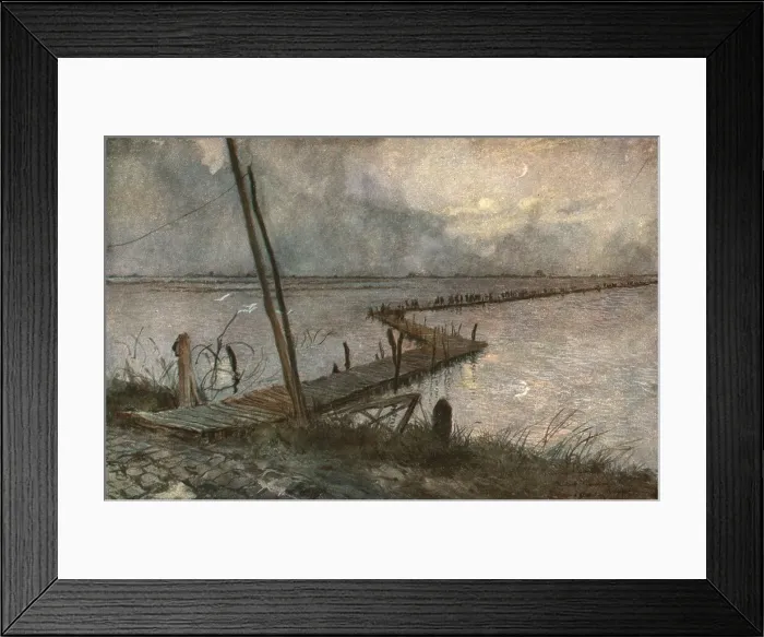 Framed Print : En Belgique; les inondations devant Ramscapelle. c1915. Creator: Francois Flameng Framed Print : En Belgique; les inondations devant Ramscapelle. c1915. Creator: Francois Flameng