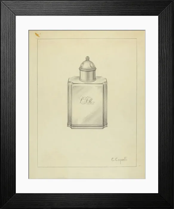 Framed Print : Silver Tea Caddy, c. 1939. Creator: Hester Duany Framed Print : Silver Tea Caddy, c. 1939. Creator: Hester Duany