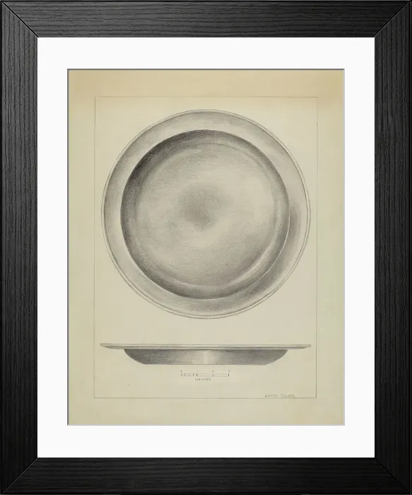 Framed Print : Pewter Deep Plate, c. 1937. Creator: Hester Duany Framed Print : Pewter Deep Plate, c. 1937. Creator: Hester Duany