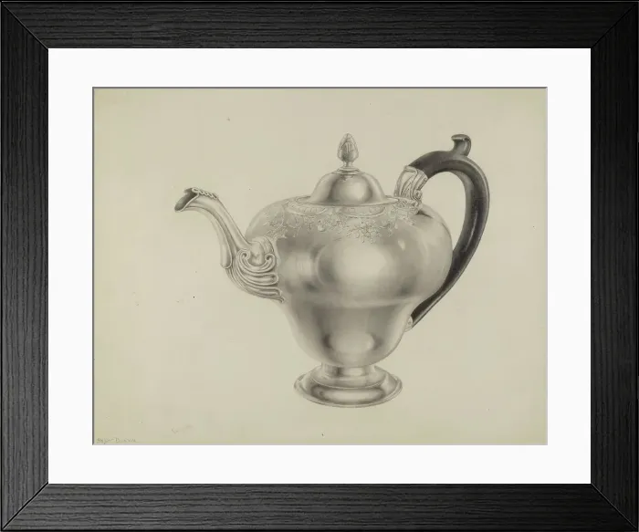 Framed Print : Silver Teapot, c. 1938. Creator: Hester Duany Framed Print : Silver Teapot, c. 1938. Creator: Hester Duany