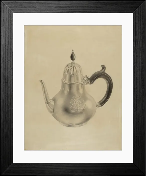 Framed Print : Silver Teapot, c. 1938. Creator: Hester Duany Framed Print : Silver Teapot, c. 1938. Creator: Hester Duany