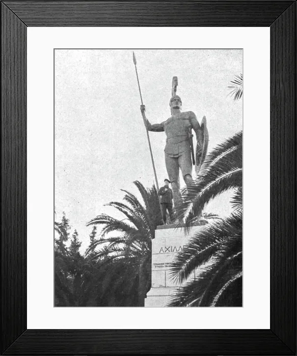 Framed Print : L'Achilleion, transforme en ambulance, est confie a la garde de nos alpins; le geant... c1916. Creator: Robert Vaucher Framed Print : L'Achilleion, transforme en ambulance, est confie a la garde de nos alpins; le geant... c1916. Creator: Robert Vaucher